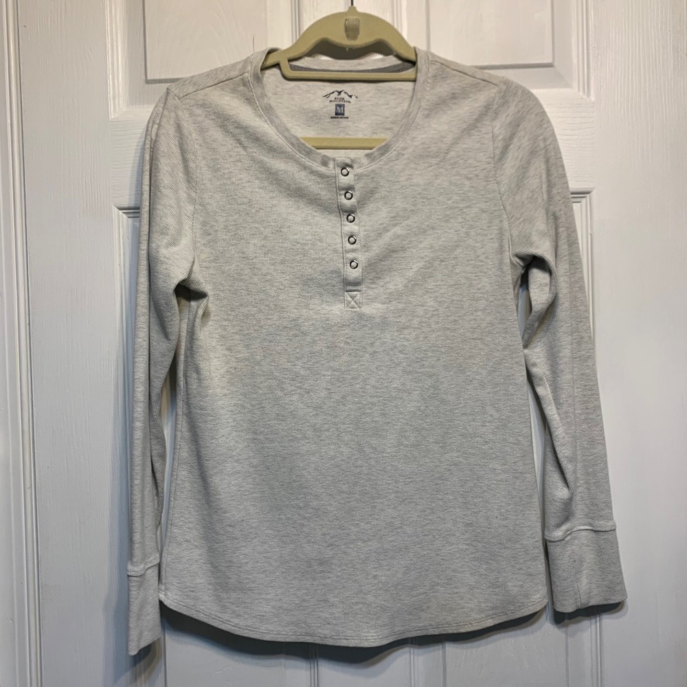 Blue Mountain Henley Shirt Size M Waffle Knit Thermal Long Sleeve Basic Gorpcore